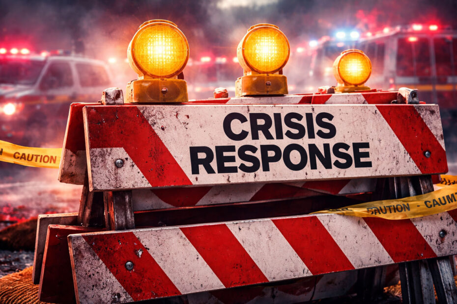 Graphic illustrating that a crisis response is underway